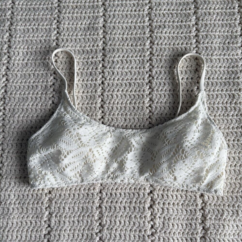 Aerie Women's Size M White Lace Scoop Swim Bralette Bikini Adjustable Straps